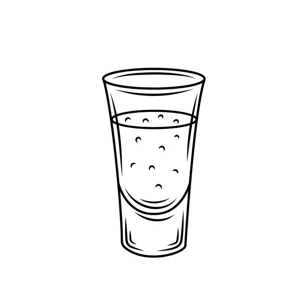 tequila schnapsglas . mexikanisches alkoholgetränk vektorzeichnung. skizze des schnapsglascocktails . gravierte illustration für etikett, symbol, bar- oder restaurantmenü. - tequila shot tequila salt lemon stock-grafiken, -clipart, -cartoons und -symbole