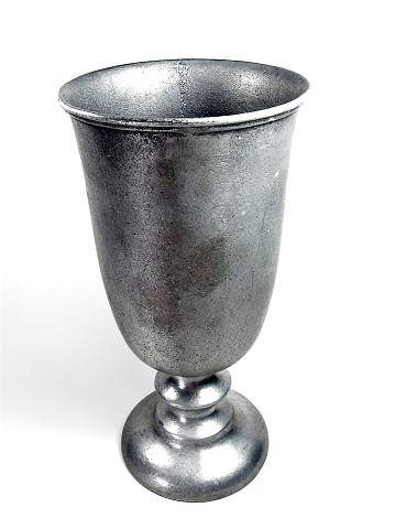 A pewter goblet that looks like something you'd see in a medieval movie.