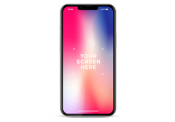 istock Realistic black color smartphone mockup isolated with wallpaper screen. Smart phone mockup collection. Device front view. 3D mobile phones with shadow and white background. 1390906237