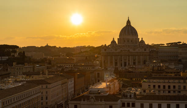 Rome, Italy - March 6, 2022: A picture of the Saint Peter's Basilica at sunset.
