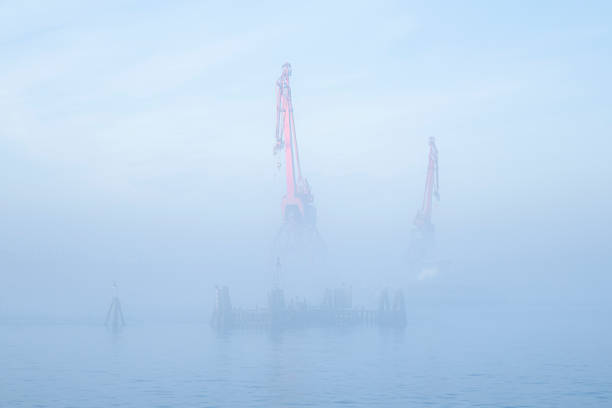 Cranes under fog, Gothenburg sweden