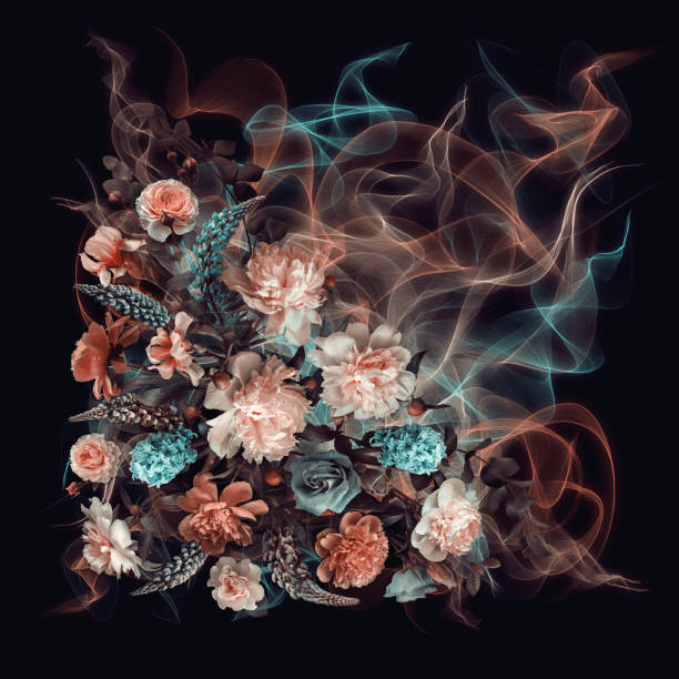 istock Floral collage on dark background. Digital art. 1390914292