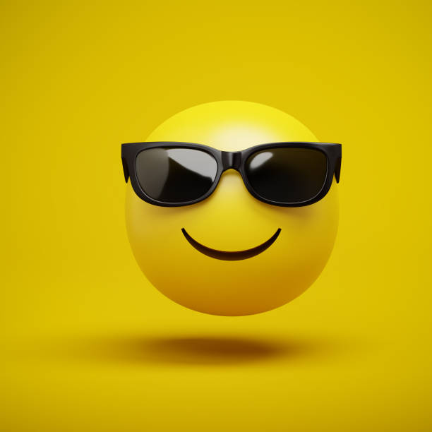 istock 3d render of an emoji smiley with a broad grin and sunglasses. Cool face. 1390914330