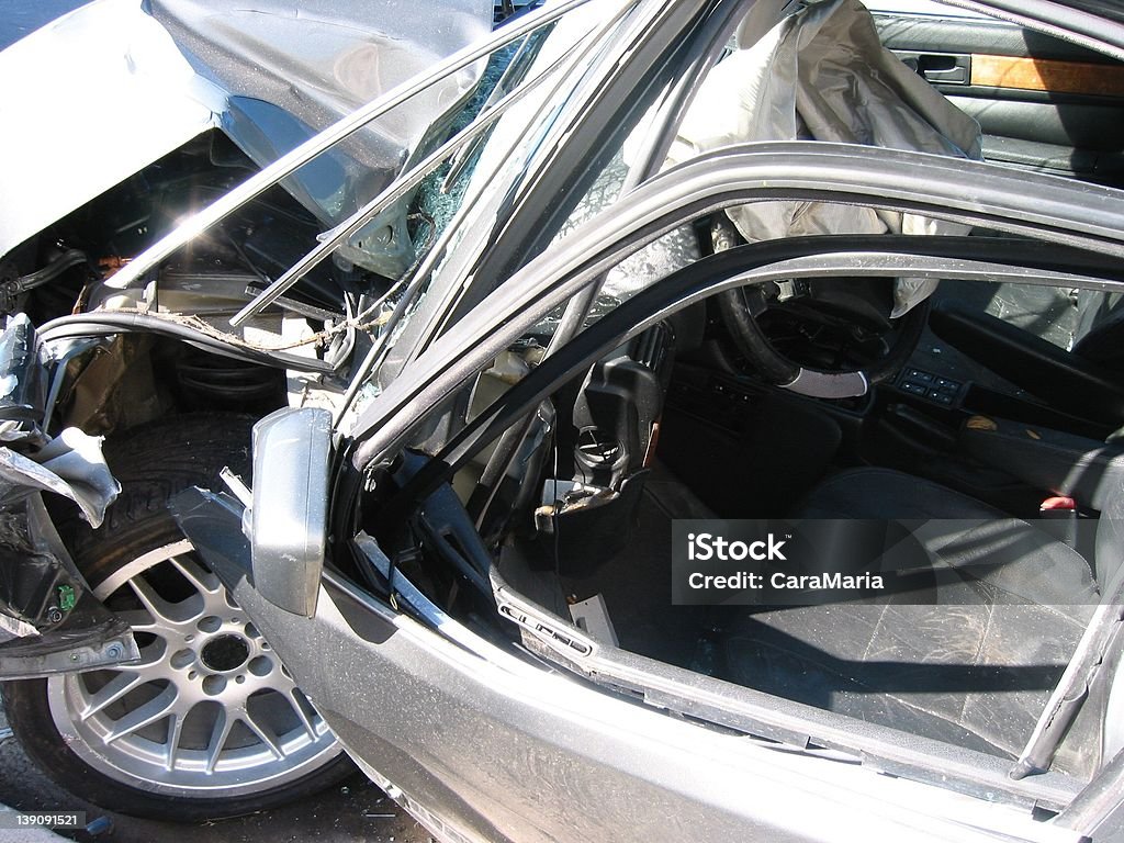 car accident crashed car Airbag Stock Photo