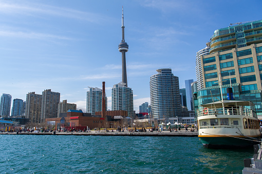 View of downtown Toronto skyline from lake Ontario.
