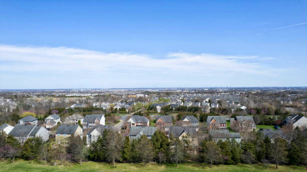 Above Ashburn, Virginia in Spring Aerial view of a Ashburn, Virginia residential community. ashburn virginia stock pictures, royalty-free photos & images