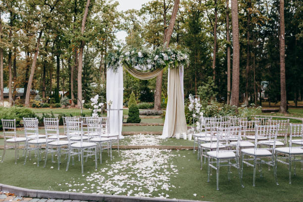 istock Wedding ceremony decor, elegant arch outdoors 1390922775