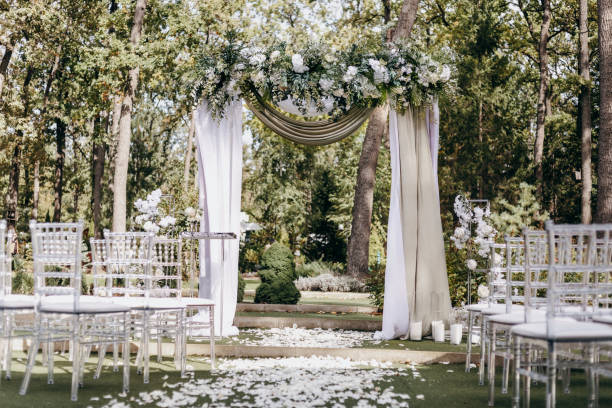 istock Wedding ceremony decor, elegant arch outdoors 1390922790