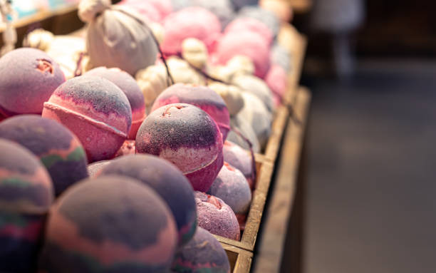 istock Shop cosmetic handmade bombs and bubble bath different colors. 1390928102