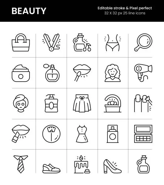 Vector illustration of Beauty Editable Stroke Line Icons