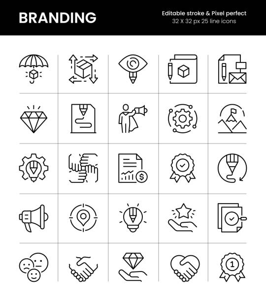 ilustrações de stock, clip art, desenhos animados e ícones de branding editable stroke line icons - bundle