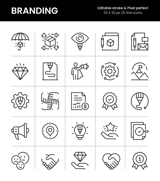 Branding Editable Stroke Line Icons Branding Editable Stroke Vector Line Icons bundle stock illustrations
