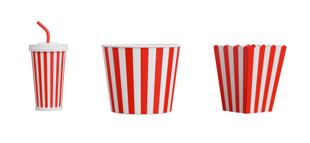 istock 3d render of popcorn and drink mug package on white background,with clipping path. 1390936018