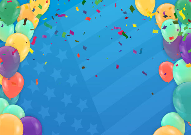 istock Modern birthday background Colorful  balloon with and confetti 1390938337