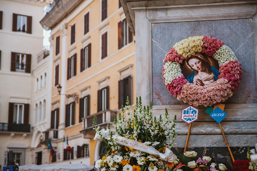 December 8th  2019, Rome Italy: Tourists and locals Celebrating The Immaculate Conception of the Blessed Virgin Mary.