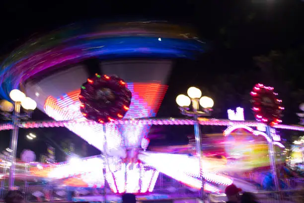 light glowing colours of Easter Show with a camera Slow Shutter movement producing beautiful lighting rainbow colouful effects