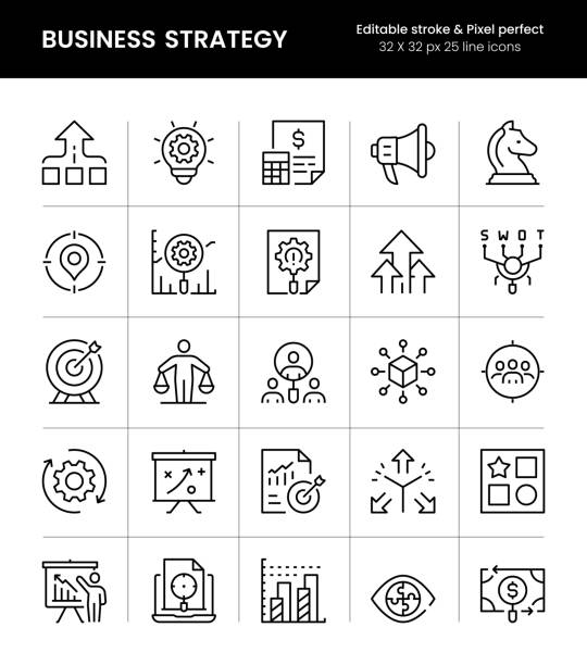 비즈니스 전략 편집 가능한 스트로크 라인 아이콘 - high efficiency stock illustrations