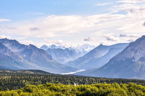 Traveling alongside the Matanuska Valley comes with amazing views. Summertime growth brings out the variety of colors The Chugach Mountains offerS wide open views for the locals and visitors of Alaska.