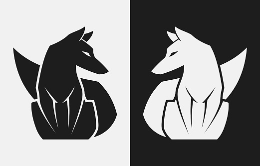 Stylized silhouette of sitting fox, dog, or wolf - vector character mascot