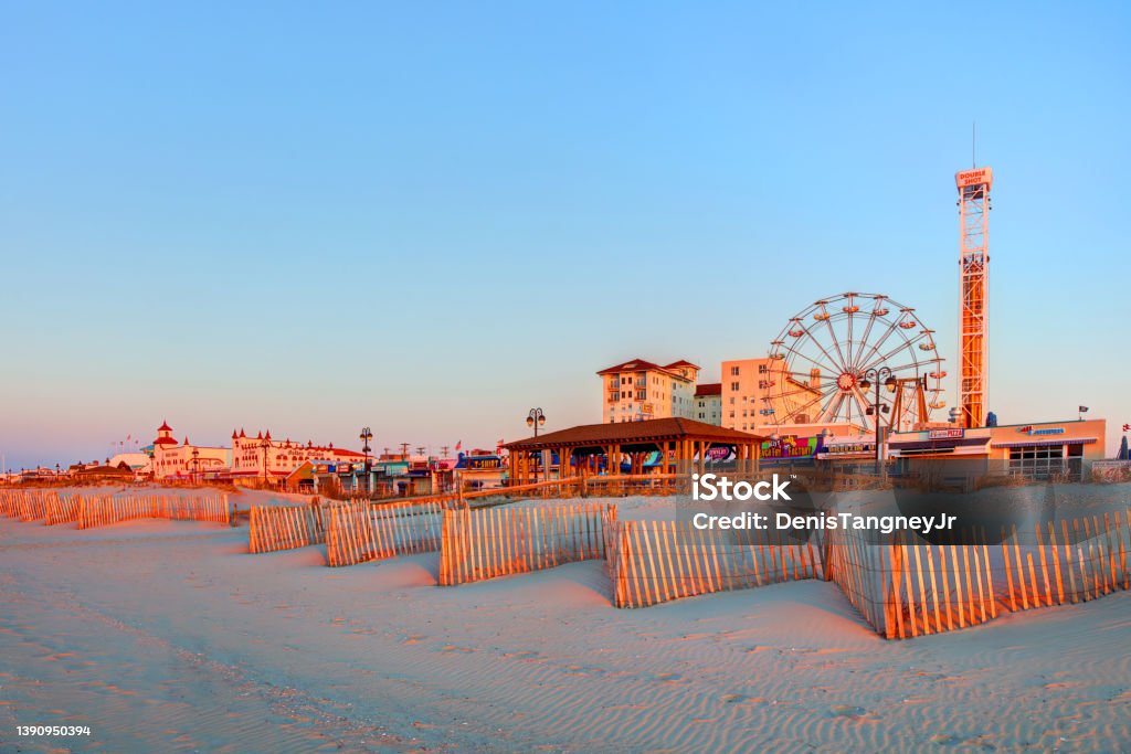 Ocean City, New Jersey Ocean City is on New Jersey's coastal Jersey Shore. The city has beaches and a boardwalk with shops and amusement parks New Jersey Stock Photo