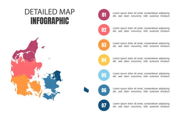 Vector illustration of Modern Detailed Map Infographic of Denmark