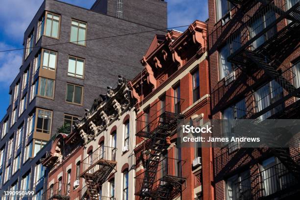 Row Of Beautiful Old Buildings With Fire Escapes On The Lower East Side Of New York City Stock Photo - Download Image Now