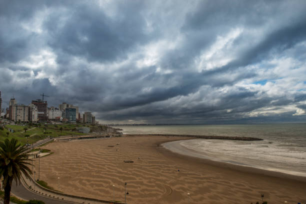 city of Mar del Plata. some buildings are seen, the beach and the sea