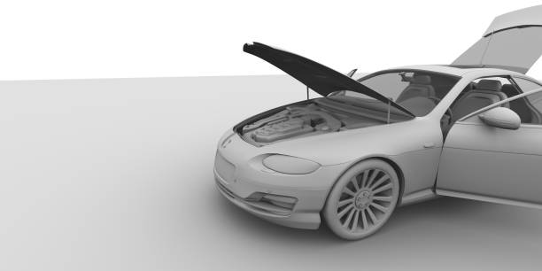 Car with opened trunk and door， 3d render