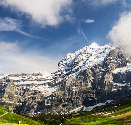 Beautiful summer mountain view of Sella group on Dolomites, Italy