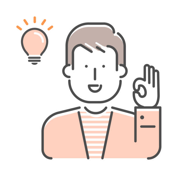 Simple young man (upper body)  gesture illustration | OK, good, agree Simple young man (upper body)  gesture illustration | OK, good, agree 電球 stock illustrations