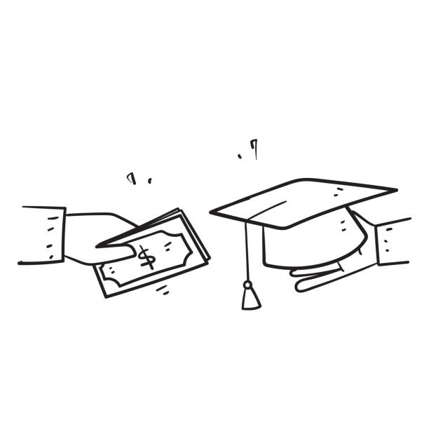 hand drawn doodle money and graduation hat illustration symbol for tuition fee icon isolated hand drawn doodle money and graduation hat illustration symbol for tuition fee icon isolated bachelor's degree stock illustrations