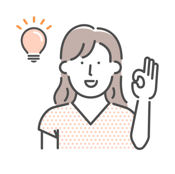 Simple young woman (upper body)  gesture illustration | OK, good, agree Simple young woman (upper body)  gesture illustration | OK, good, agree 電球 stock illustrations