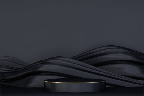 istock Fashion product background and stand black podium display with blank backdrops.3D rendering 1390960718