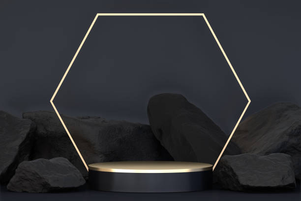 istock black stage podium decoration suitable for products.3D rendering 1390960746