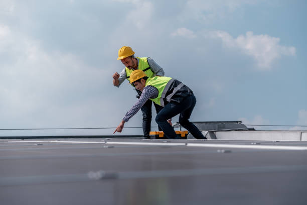 istock Engineers walking on roof inspect and check solar cell panel by hold equipment box and radio communication ,solar cell is smart grid ecology energy sunlight alternative power factory concept. 1390962815