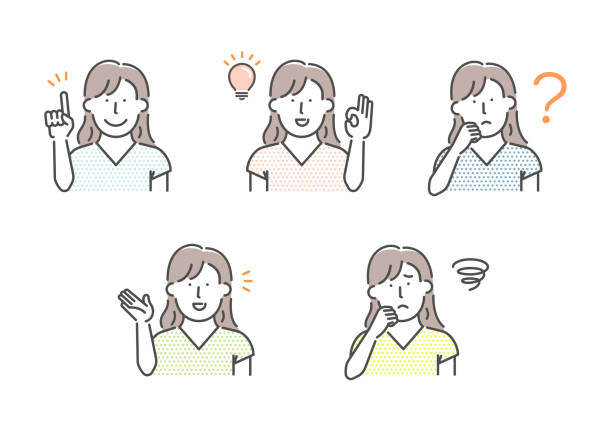 Simple young woman (upper body)  gesture pattern illustration set Simple young woman (upper body)  gesture pattern illustration set body talk stock illustrations