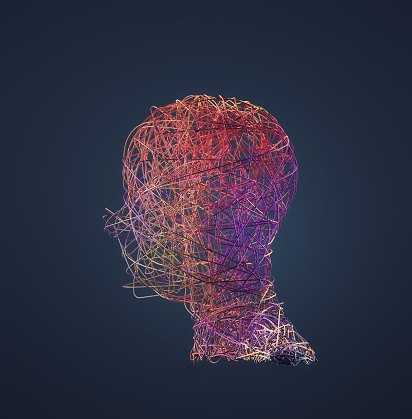 Chaotic colorful lines of a man. Creative and chaotic thinking. This is a 3d render illustration