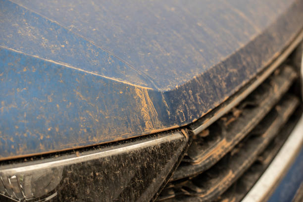 sahara sand on the varnish of a car in germany after rain