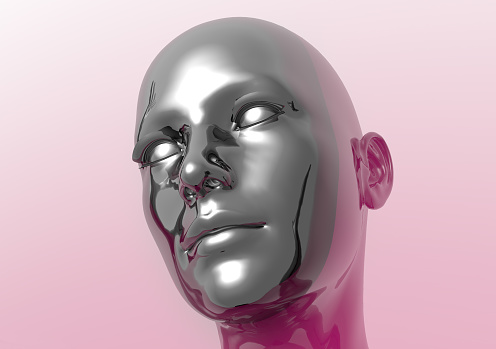 Image of metal woman looking horizon on pink background. / You can see the animation movie of this image from my iStock video portfolio. Video number: 1390709957