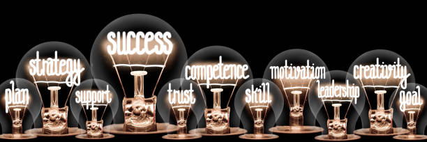 istock Light Bulbs with Success, Motivation and Goal Concept 1390972605