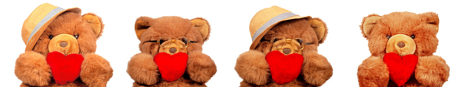 Valentines Day Wallpaper with Furphy Bear and Red Heart. File With Clipping Path.