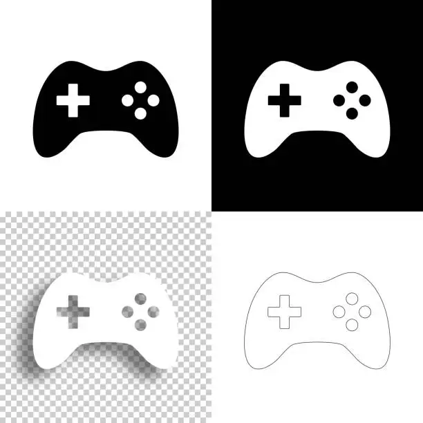 Vector illustration of Game controller. Icon for design. Blank, white and black backgrounds - Line icon