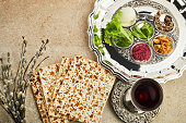 istock Passover Seder plate with traditional food ontravertine stone background 1390974965