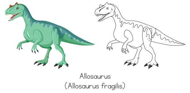 dinosaurierskizze von allosaurus - plant animal backgrounds nature stock-grafiken, -clipart, -cartoons und -symbole