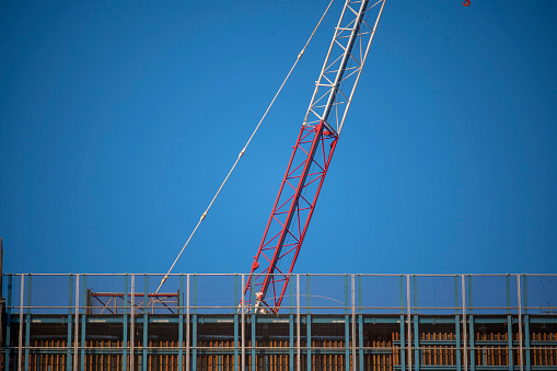 Part of a crane on a building construction.