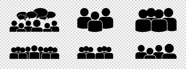 ilustraciones, imágenes clip art, dibujos animados e iconos de stock de conjunto de iconos de grupo de personas: ilustraciones vectoriales planas para aplicaciones y sitios web aislados en fondo transparente - professional occupation three people businessman human head