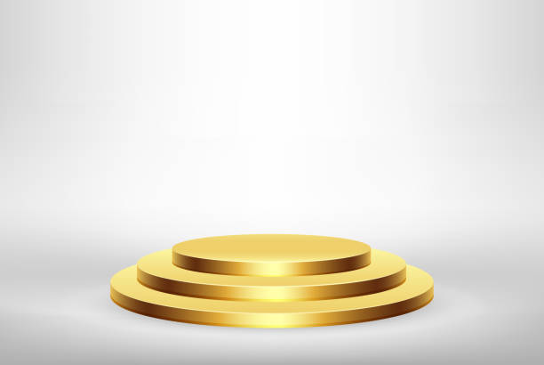 istock Golden winners podium on light gray background for business concepts, podium object. Vector illustration 1390979984