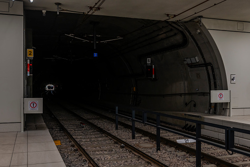 Modern underground tram stop in Karlsruhe. Completed in 2022 after 12 years of construction.