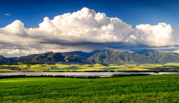Mountain country landscape with rainy clouds on the sky. Western Tatras and region Liptov at Slovakia