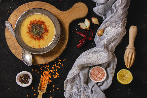 background for lentil soup, turkish delicacies, a bowl of soup